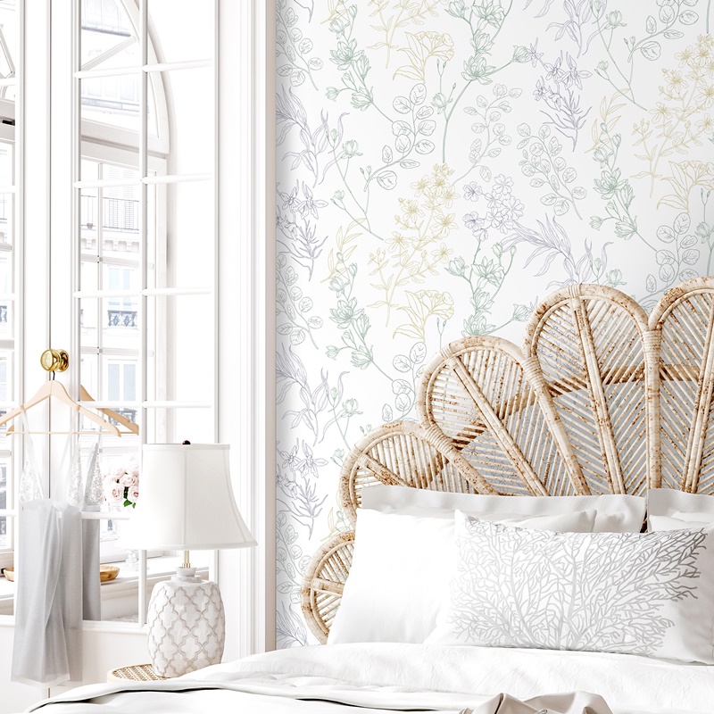 Dormitório decorado com papel de parede natureza silvestre, preço econômico e qualidade tecido não tecido 