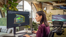 woman staring at autodesk monitor